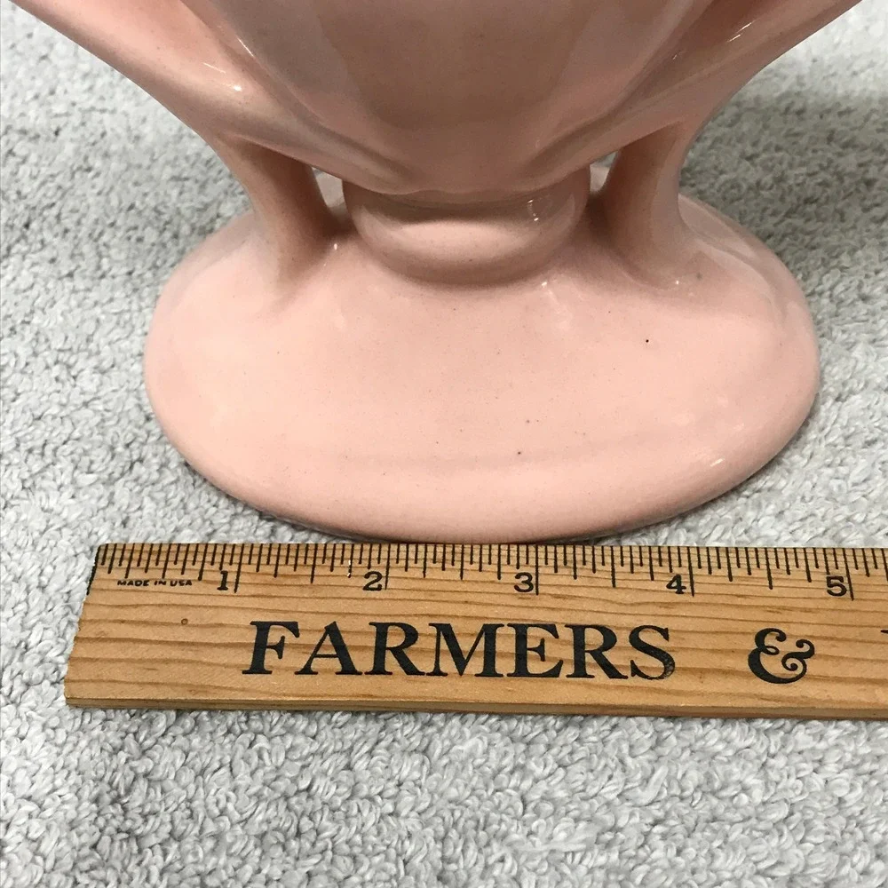 Vintage Pink Ceramic Trophy Vase Twin Handles MCM Art Deco Fluted 7